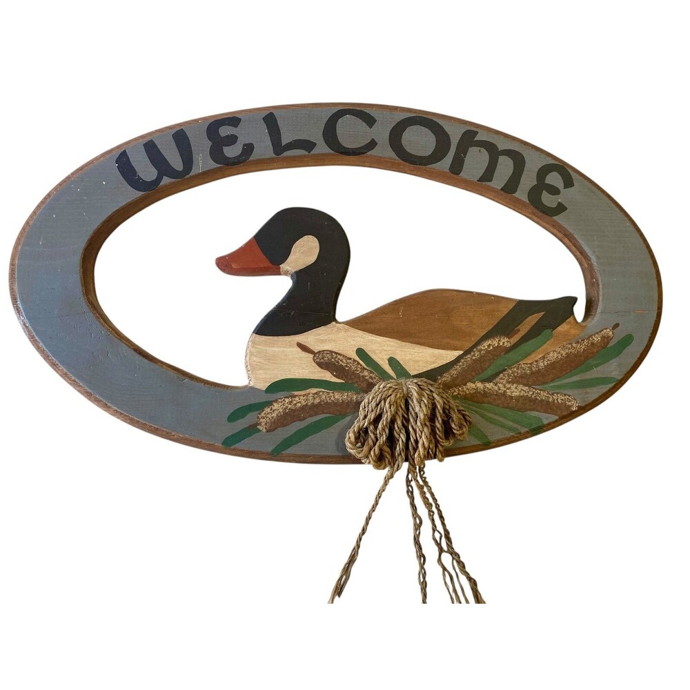 Duck Lake Welcome Sign Cottage Handmade 19x10.5 inch VTG Painted Wood